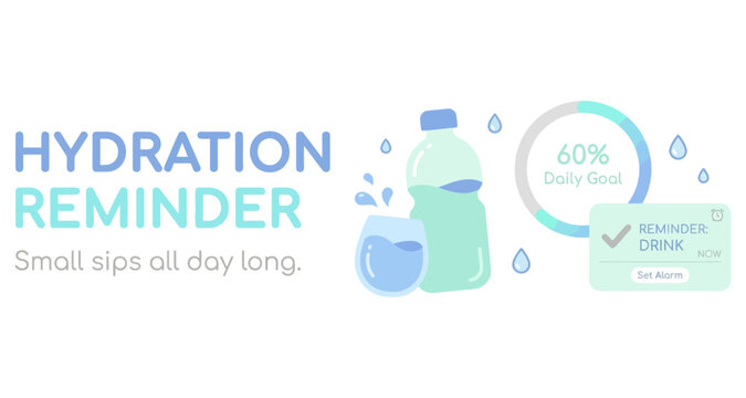 Water bottle with glass and hydration tracker for health and wellness Isolated on white background