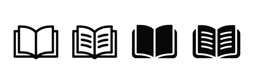 Open Book Icon Vector Featuring Simple Book Symbols for Education, Reading, and Knowledge Applications