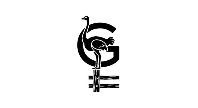 Black and white ostrich logo design with letter G.