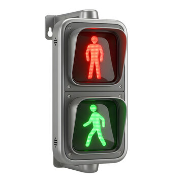 Walk signal shows the red hand and green man to indicate safe pedestrian passage, isolated on transparent or white background