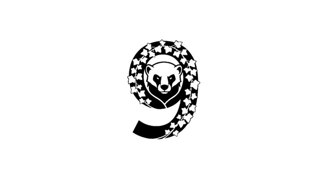 Black and white panda logo with number nine design.