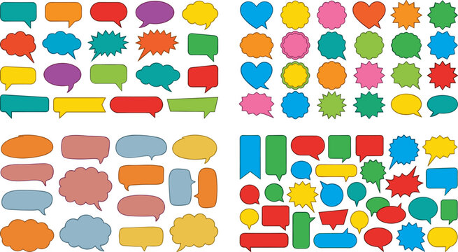 Colorful speech and thought bubble collection with creative comic style shapes for communication, dialogue, and presentation design