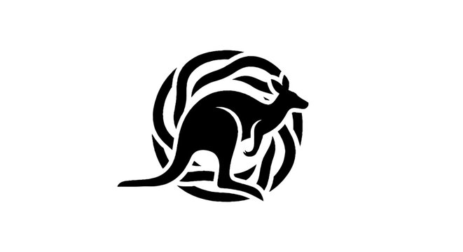 Black and white kangaroo circular logo design.