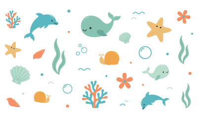 Fototapeta premium Cute Sea Life Pattern For Nursery And Kids Decor.