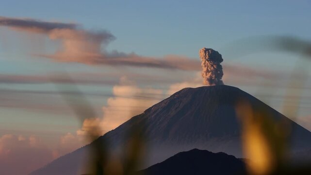 Mount Semeru Volcano Eruption at Sunrise Time Lapse, East Java, Indonesia | Dramatic Volcanic Landscape in 4K