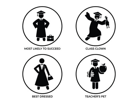 Vector illustration of set of graduation superlatives icons