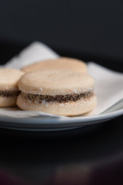 Close-up view of cornstarch cakes served on a white plate