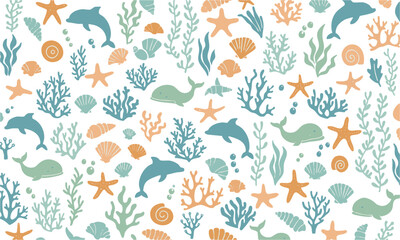 Fototapeta premium Child Friendly Ocean Life Surface Pattern.