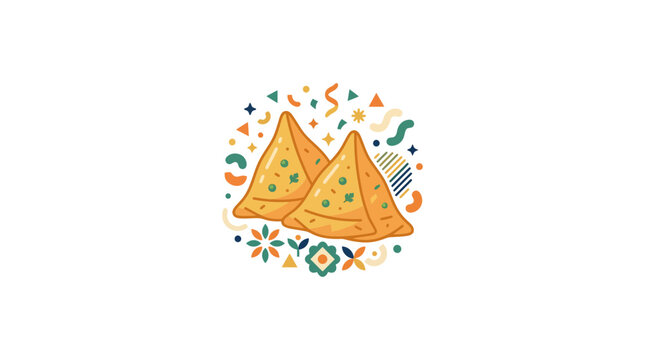 Colorful Indian Samosa Snack with Traditional Decorative Elements