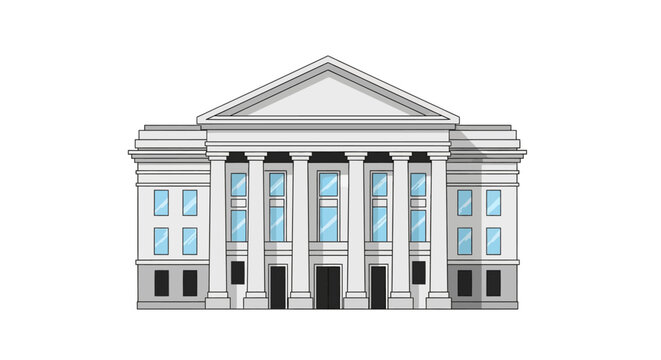 Classical Building Facade with Columns and Pediment, Illustration