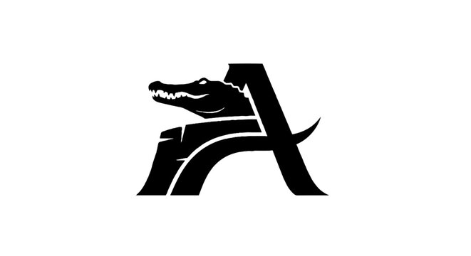 Black and white alligator logo design with letter A.