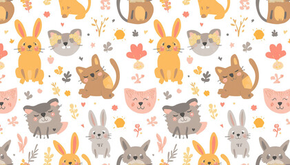 Fototapeta premium Illustrative Doodle abstract cute hand drawn animal pattern 