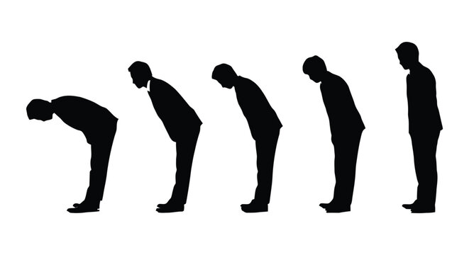 Silhouette of a businessman bowing isolated on white background