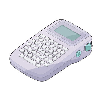 Isometric handheld label maker device colored filled outline vector for corporate layout blueprints