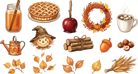 Autumn Thanksgiving Seasonal Element Set with Hand Drawn Fall Clipart for Holiday Greetings Festival Invitations Marketing Graphics and Cozy Vector Designs © Rownok