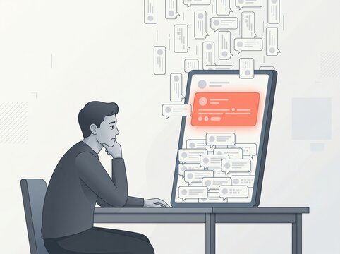 Machine written comments raining over creator post for fake engagement concept