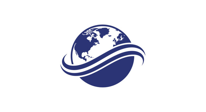 Earth Globe Icon with Swirl Design.