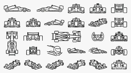 Naklejka premium Industrial Blueprint Collection of Formula Racing Cars and Components from Various Angles and Perspectives