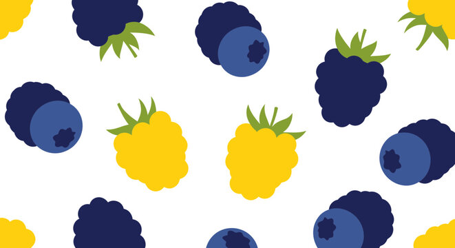 Seamless pattern with blackberries blueberries and yellow raspberries