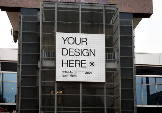 Mockup Of Customized Square Sign On Building