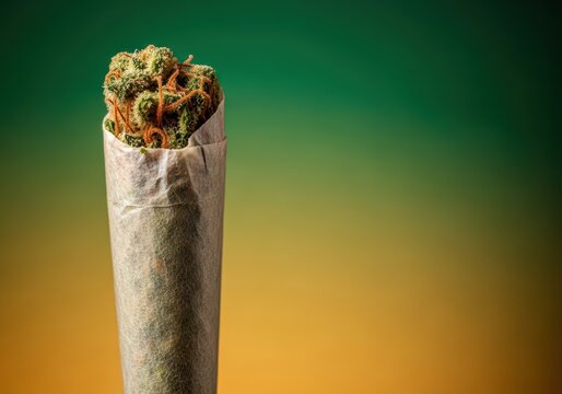 Close up view of a finished cannabis cigarette, showing the textured rolling paper and dried marijuana flower buds ready for smoking, wrap, flower, smoking