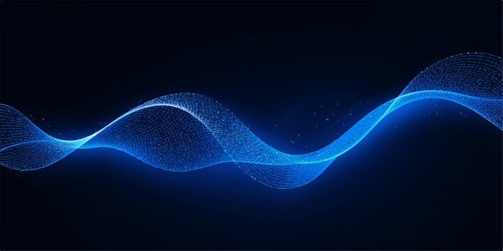 Abstract futuristic blue glowing wave landscape with connected wireframe lines, luminous mesh pattern, flowing geometric surface, abstract light effects and modern background texture.