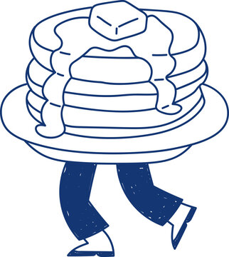Pancake Stack Walking Retro Doodle Breakfast Character