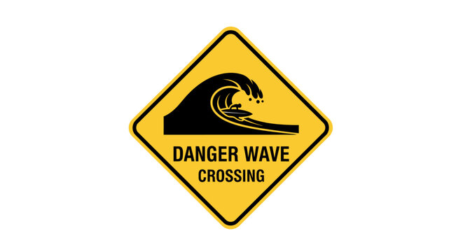 Danger Wave Crossing Sign: Surfer Riding Big Ocean Wave