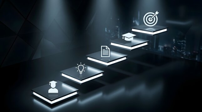 Glowing digital business process flow with target achievement concept