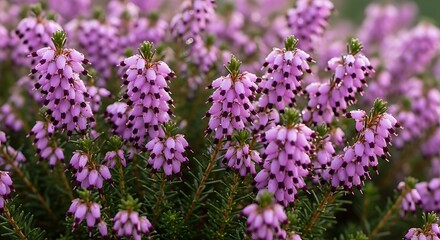 Obraz premium Vibrant Pink Heather Flowers Blooming in Natural Garden Setting
