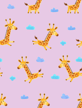 Giraffes and Clouds Pink