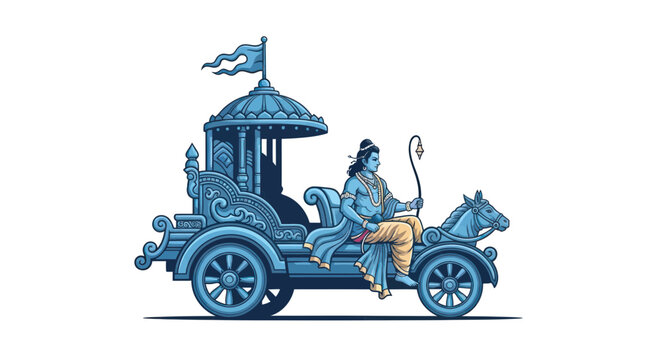 Lord krishna driving a divine chariot styled as a classic car