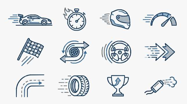 Minimalist Racing and Performance Optimization Concepts Illustrated with high professional line art symbols for modern creative design and digital branding projects