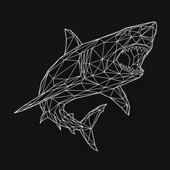 A geometric shark illustration depicts a fierce predator in a digital artwork scene.