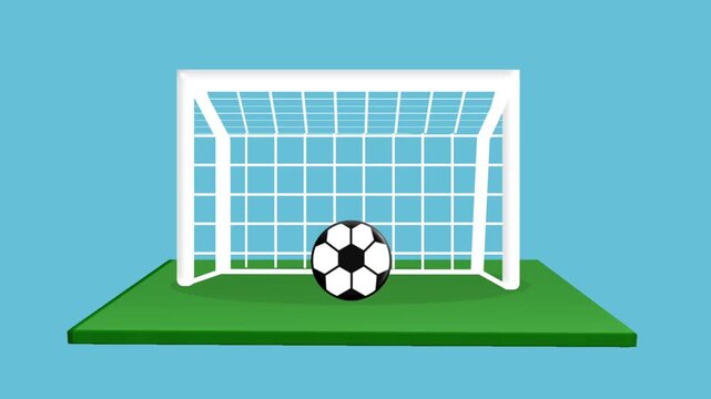 Soccer Goal Animation With Flat Style on blue background.