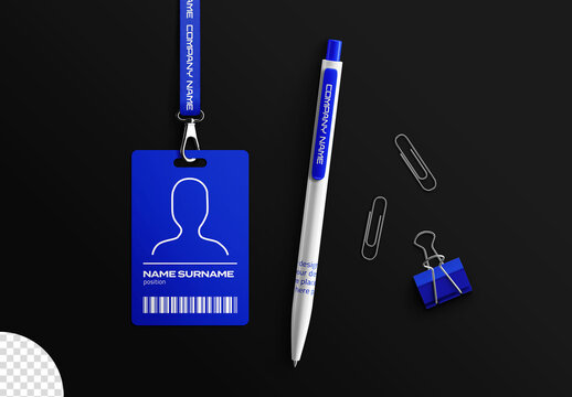 ID Staff Badge Card with Pen Merchadise Branding Stationery Mockup Set Isolated