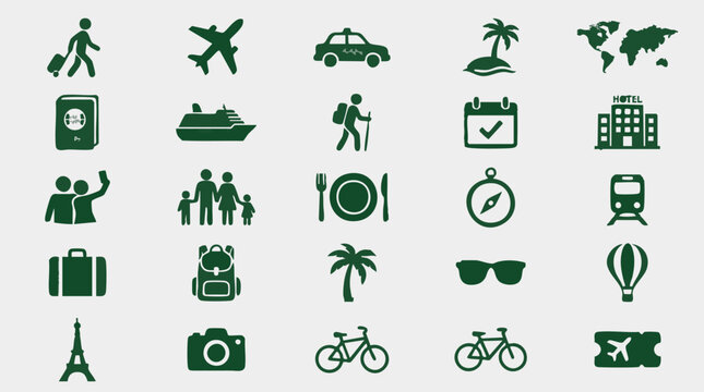 Travel and Tourism Icons Set - Global Journey and Vacation Symbols