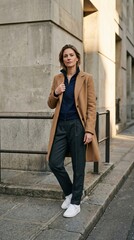 Obraz premium Fashion editor portrait mixing vintage polish with sporty street references
