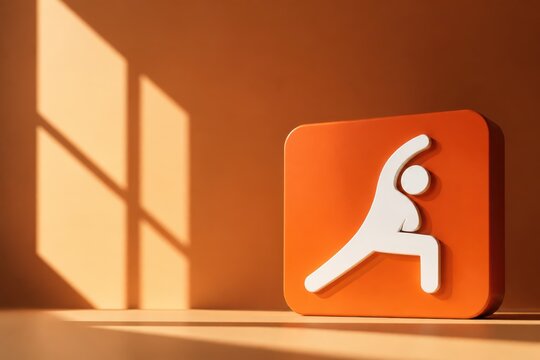 Fitness icon on orange square in warm sunlight 3D render