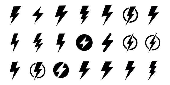 Black lightning bolt on white background symbols