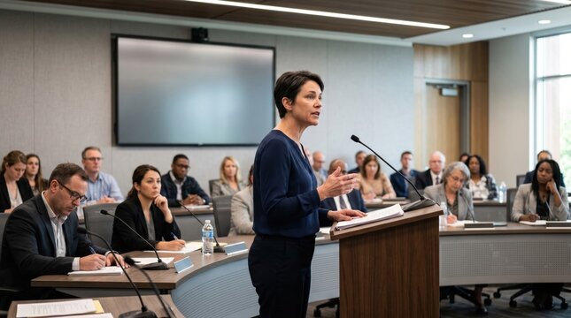 Public meeting debating surveillance tech on city streets privacy concept