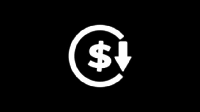 animation of a dollar sign within a circle and a downward arrow indicating financial loss or decrease in profit