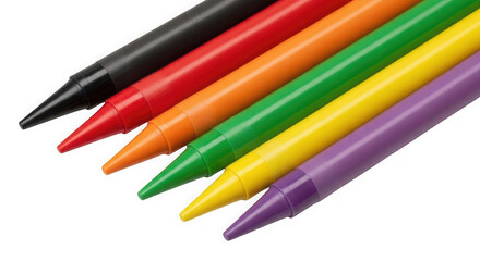 Fototapeta premium Collection of colorful wax crayons lined up diagonally on as PNG cutout