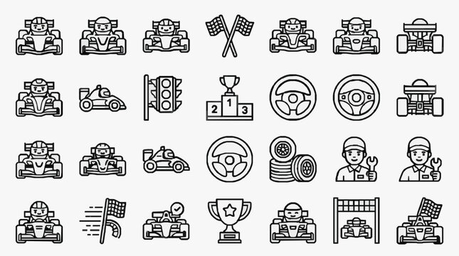 Industrial and Motorsport Equipment Tools and Symbols Icon Collection with high professional line art symbols for modern creative design and digital branding projects