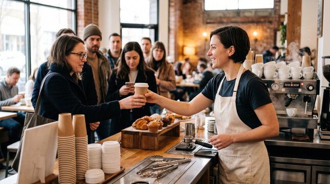 Cafe staff serving first full morning rush after months of weak demand