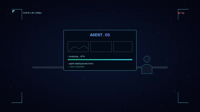 Futuristic ai operating system interface with data analysis loading screen animation