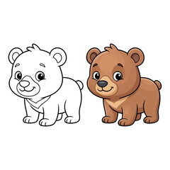 Cute cartoon little brown bear cub coloring page vector © SUMON