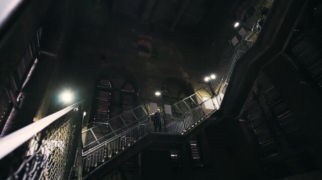 Tourist Walks Historic Stairs in St. Mary's Basilica, Gdansk, Poland