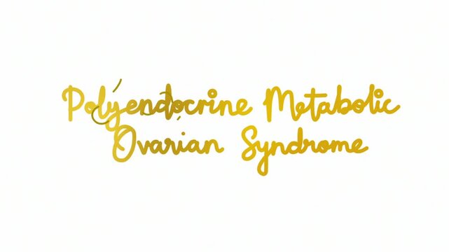 Polyendocrine Metabolic Ovarian Syndrome One line continuous animated typography intro outro animation video, hand drawn calligraphy lettering monoline vintage hand drawing golden type on white backgr