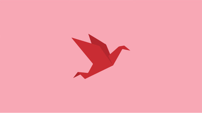 Red Origami Bird In Flight.
